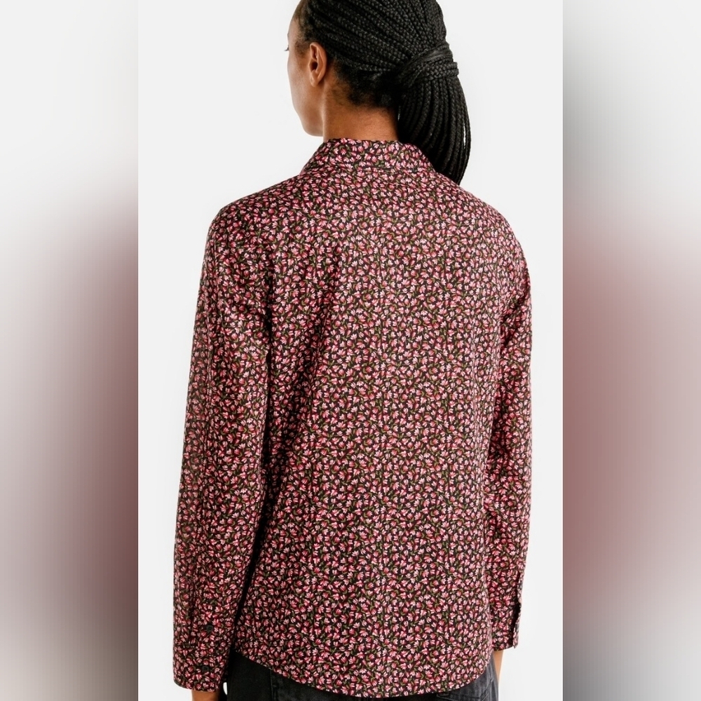 United Colors Of Benetton Floral Print Ladies Shirt - Black and Pink Sz Large - Picture 2 of 7